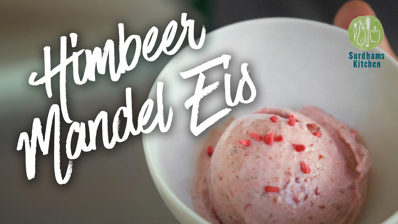 Veganes Mandel Eis selber machen - mit Himbeeren aus 