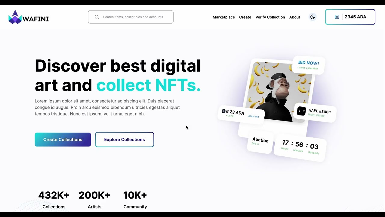 wafini.app NFT Marketplace User Interface Video Demo