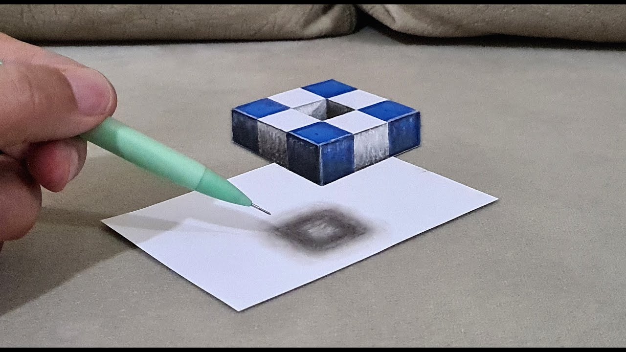 Простой 3D рисунок куба на бумаге для начинающих