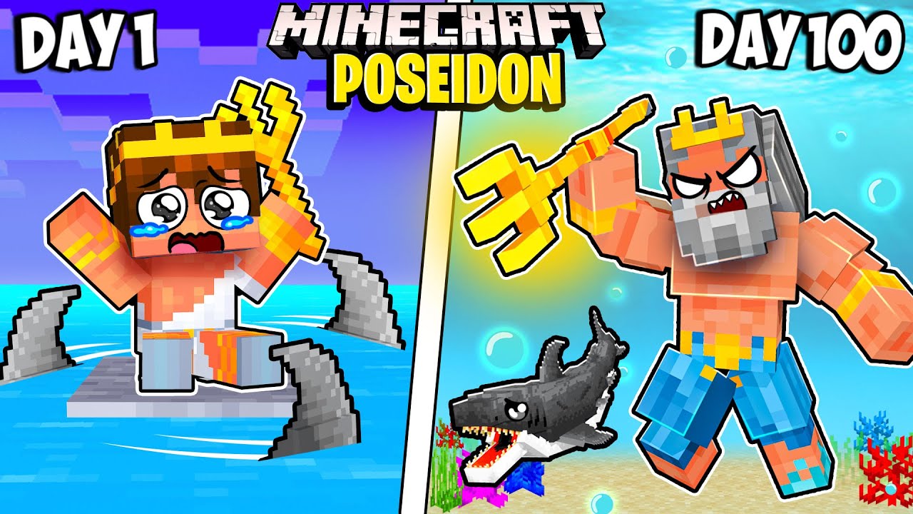 I Survived 100 Days as POSEIDON in Minecraft