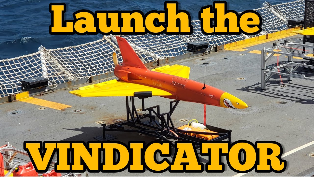 Launching a Vindicator UAV Remotely Piloted Aircraft target drone from a Royal Canadian Navy warship