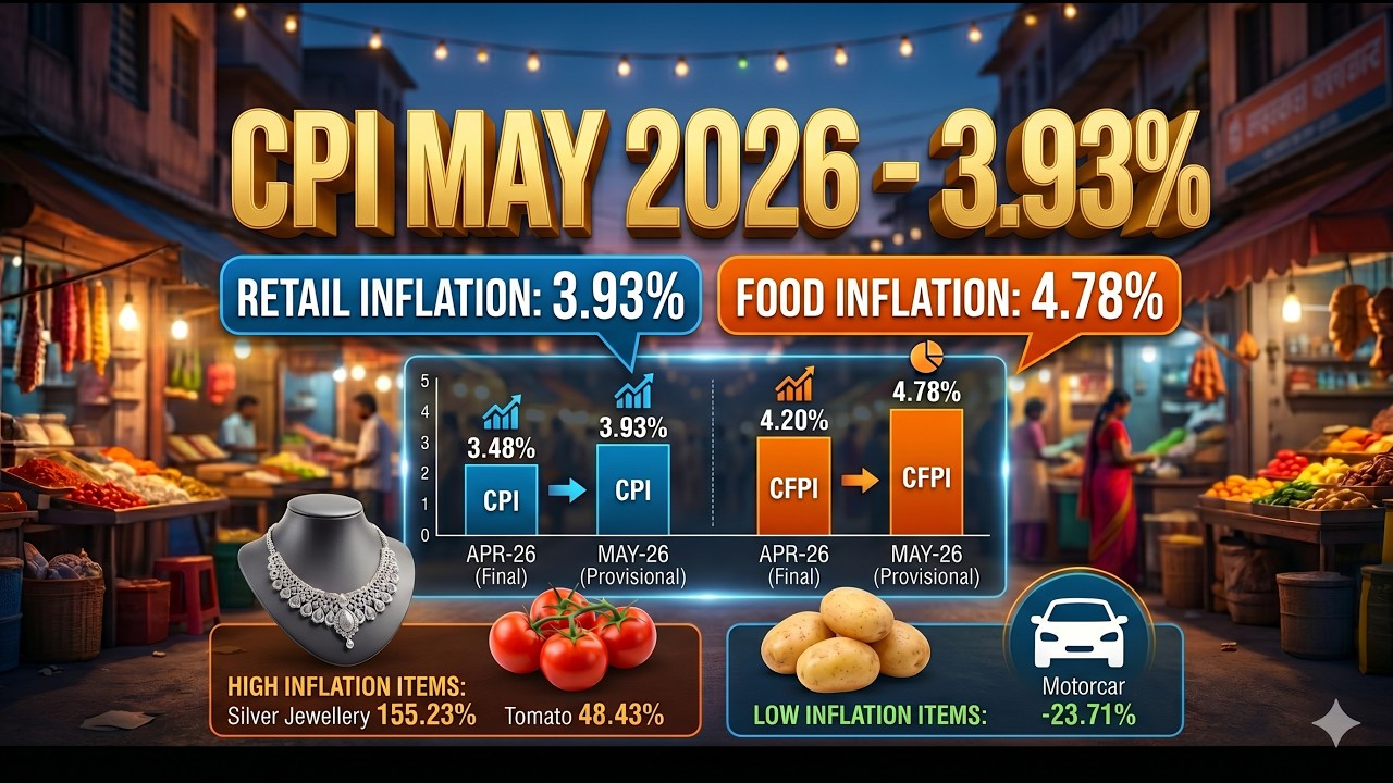 CPI General May 2026 | Retail Inflation 3.93% | Rural 3.74% & Urban 3.16% | Food Inflation 4.78%