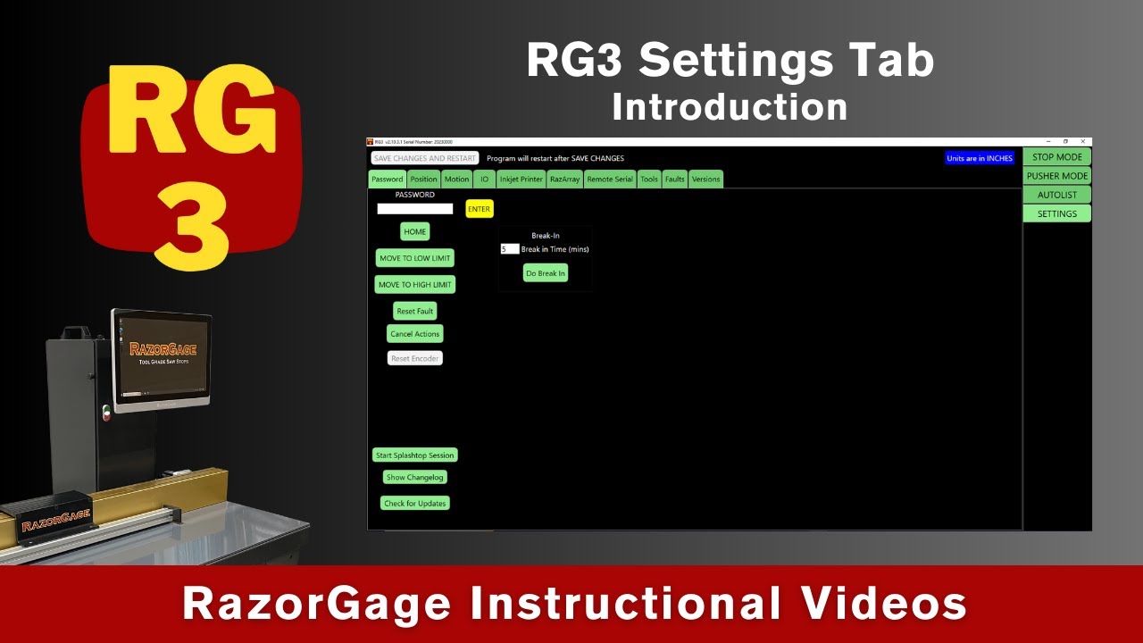 How to Use the Settings tab to setup the RG3 – RazorGage RG3 Positioner Software