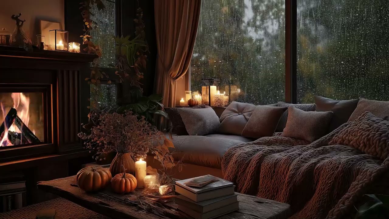 Rainy Night Window Ambience ❄️ Relaxing Fireplace ASMR (3 Hours)