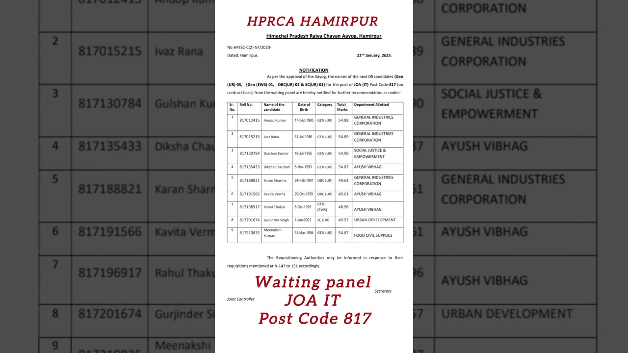 JOA IT Post Code 817 waiting panel 2025 #joait817 #shortvideo #shorts