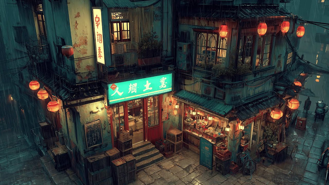 Lofi Hip Hop Beats Rain Lofi for Study & Sleep 🌧️ lantern glow, wet pavement, midnight tea