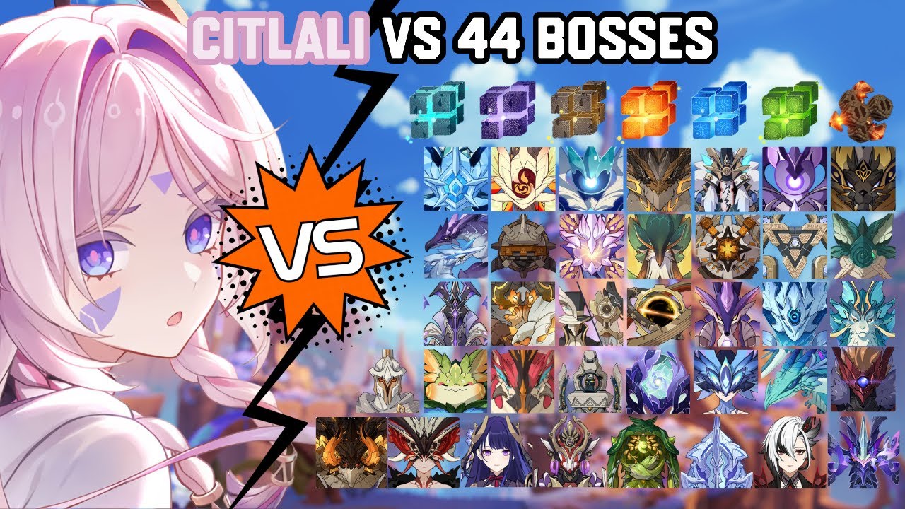 C0R1 Citlali vs 44 Bosses (WL 9) Without Food Buff | Genshin Impact