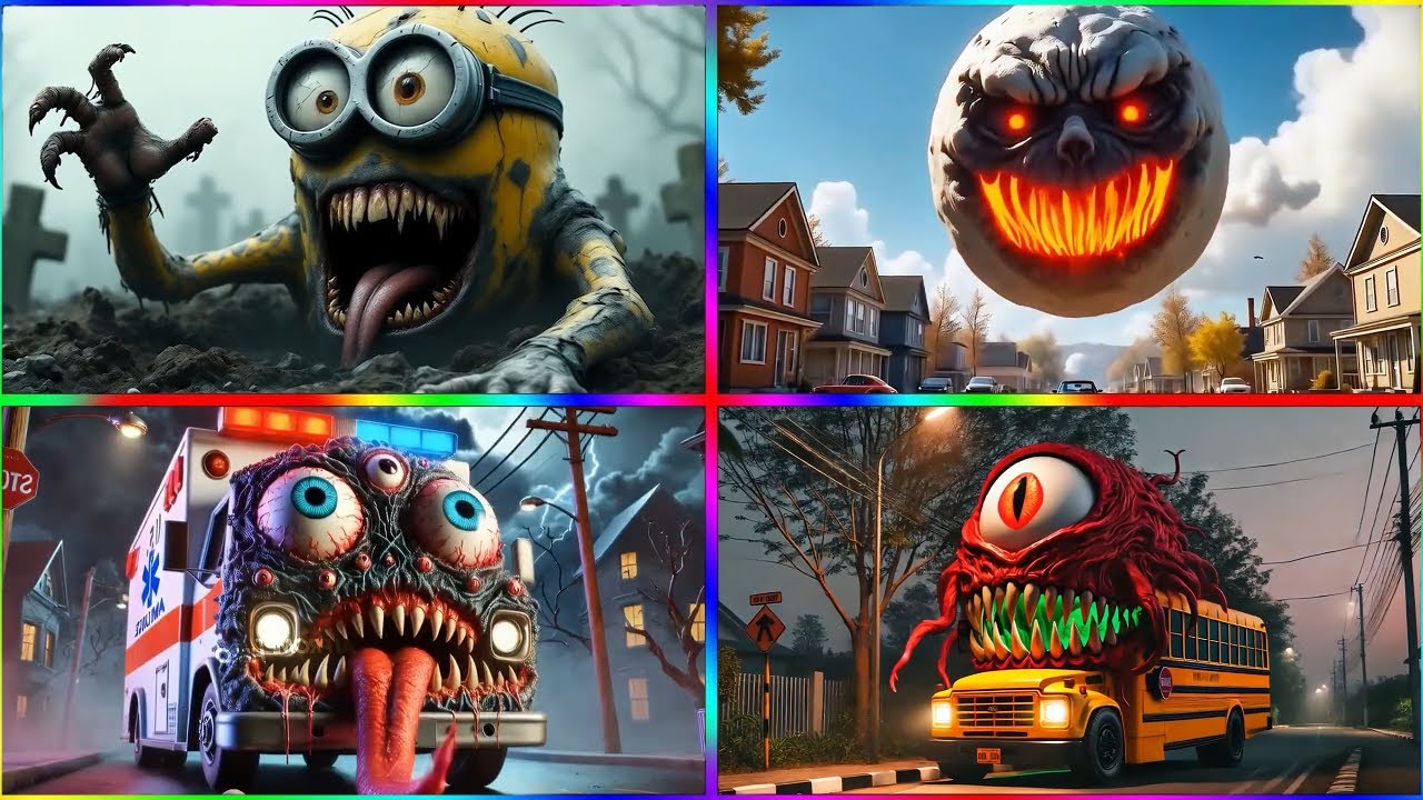 Minion Zombie🆚Lunar Moon🆚Mutated Monster  🆚School Bus Monster  🎶 Tiles Hop EDM Rush