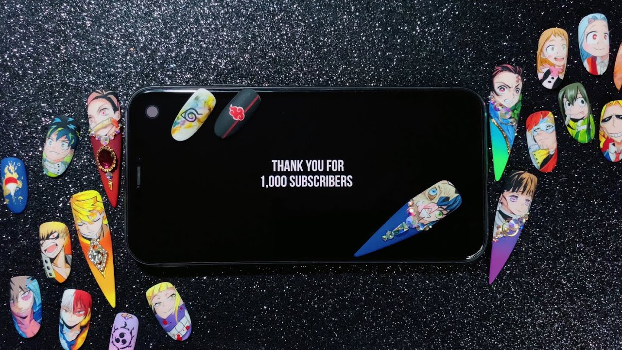 「 Nail art x Anime transition 」-  (Demon Slayer nails design) 1,000 Subscribers Special