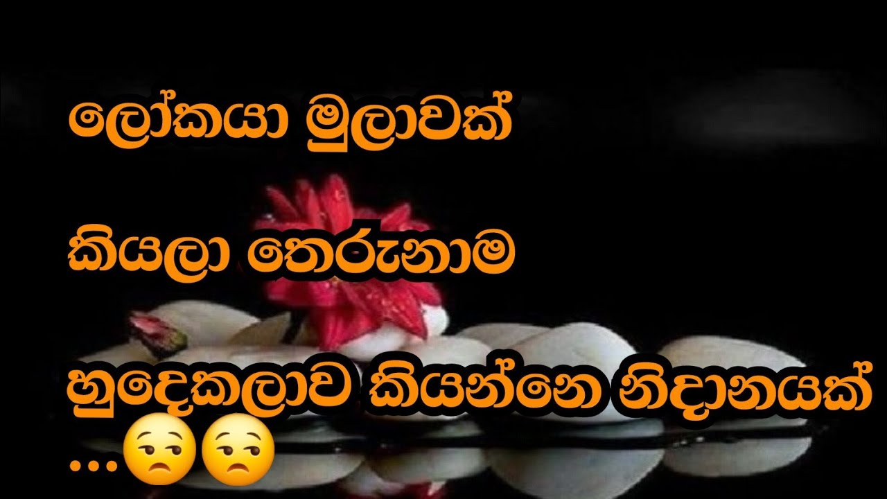 ලෝකයා මුලාවක් කියලා තෙරුනාම හුදෙකලාව කියන්නෙ නිදානයක් ...