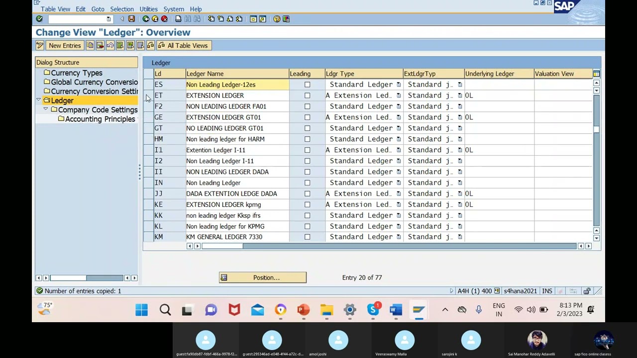 SAP S4HANA FICO-general ledger ---defined settings for ledger and currency types,