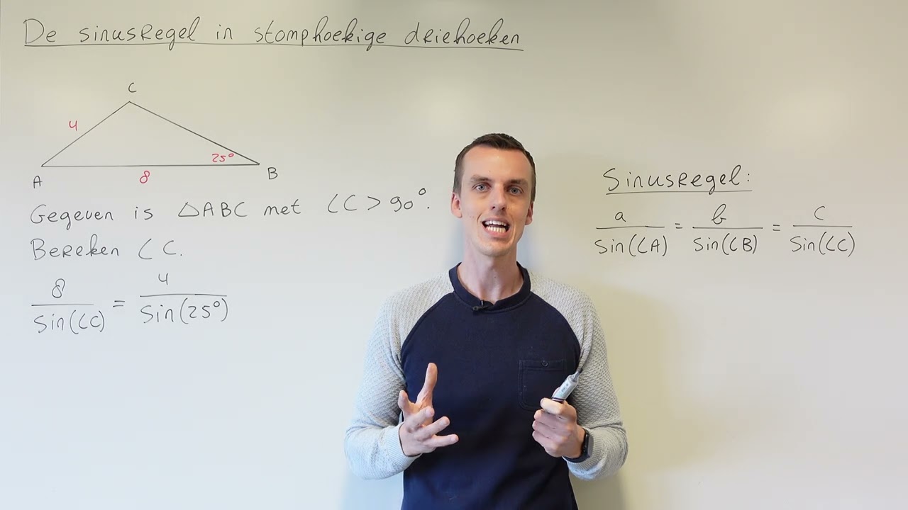 De sinusregel in stomphoekige driehoeken (HAVO wiskunde B & VWO wiskunde B)