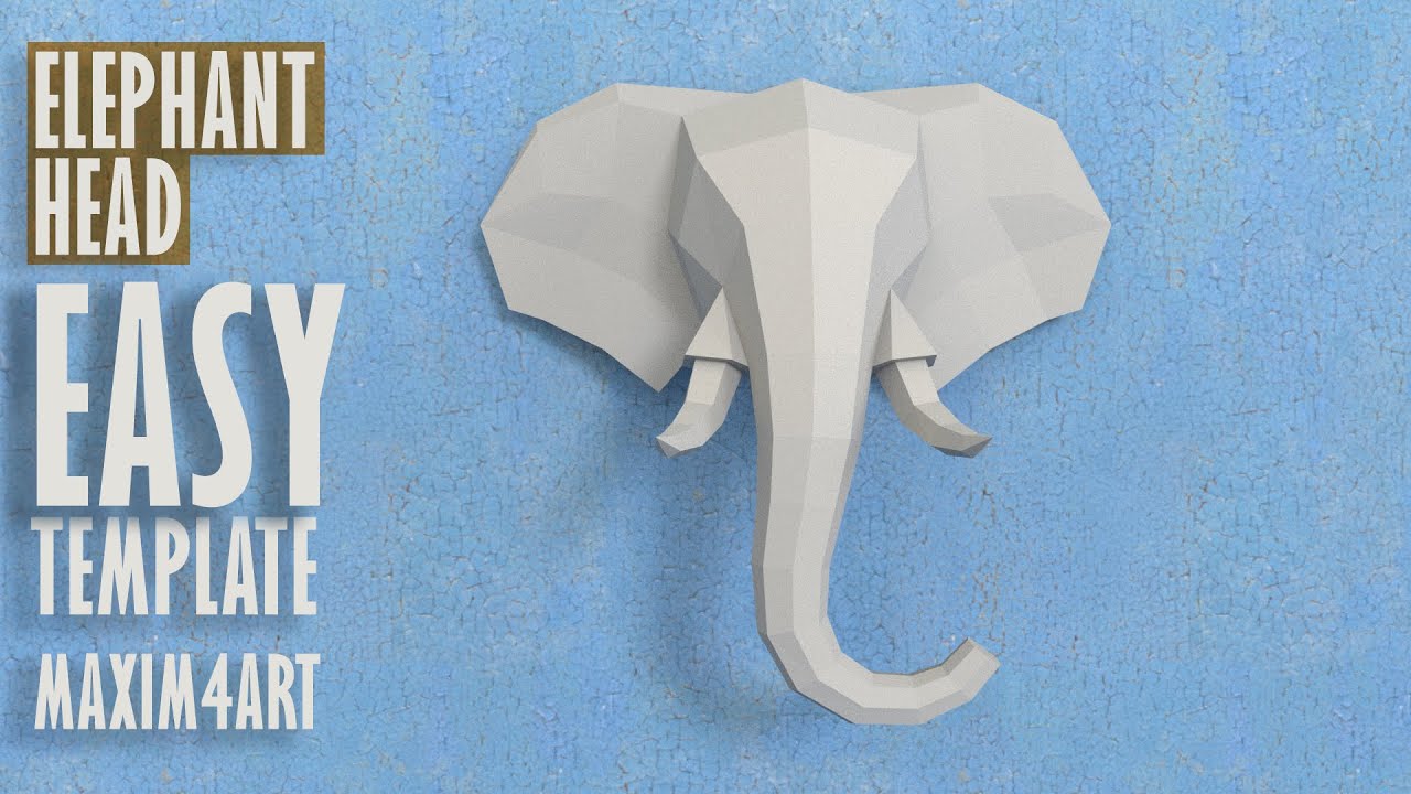 Elephant head. Wall trophy. DIY papercraft. How to make