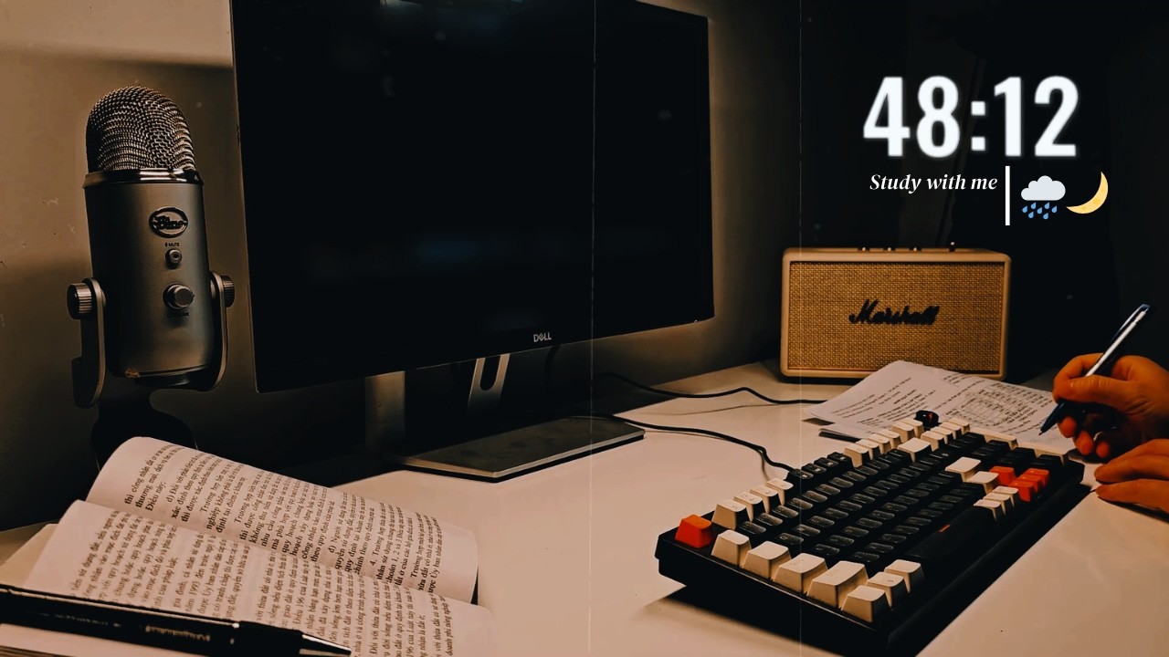 Late Night Study at Home While It Rains | 1hr Study With Me (dark academia)