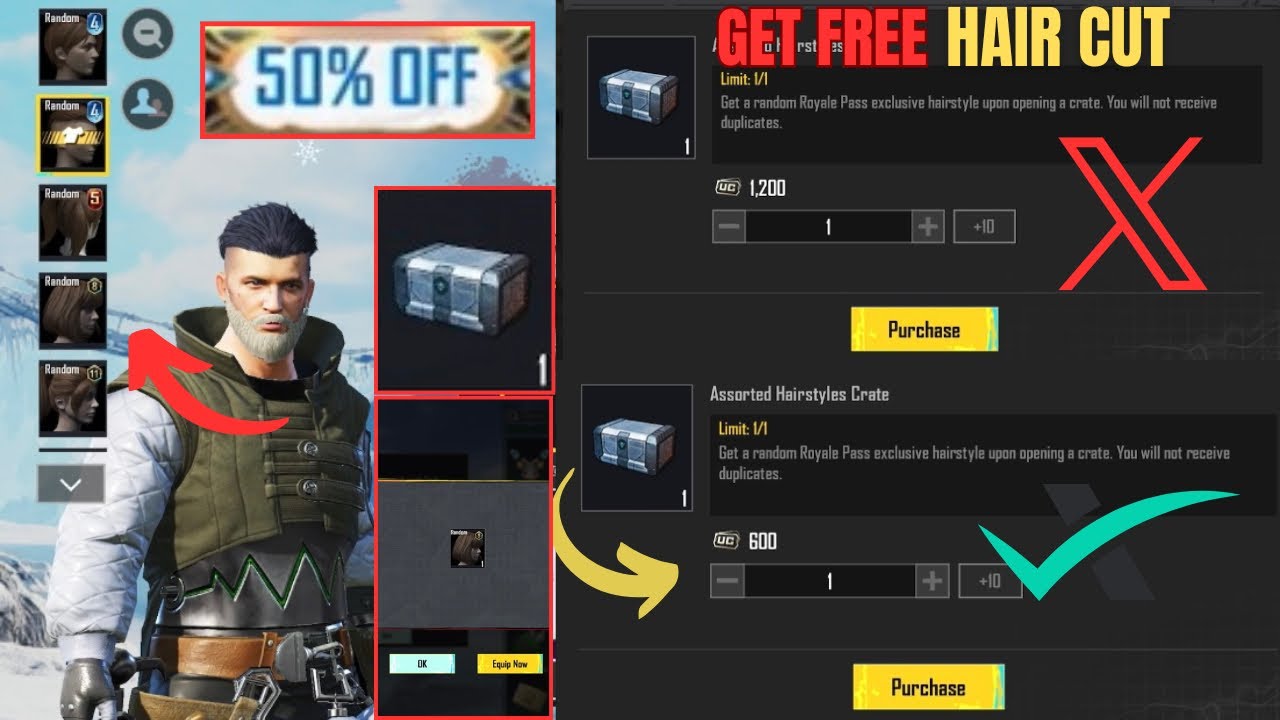 😱Assorted Hair styles Crate | don't miss 50%discount almost free hair | Hair Crate Box pubg mobile