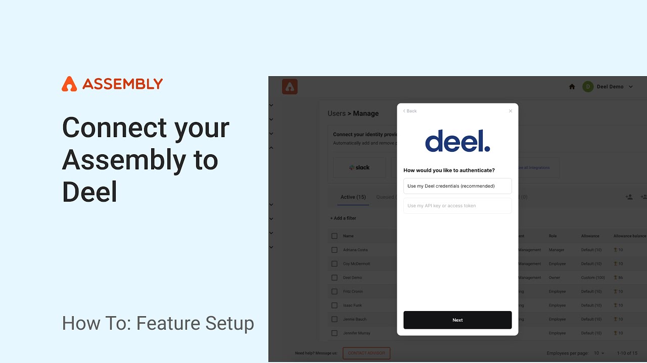 Deel HRIS integration with Assembly