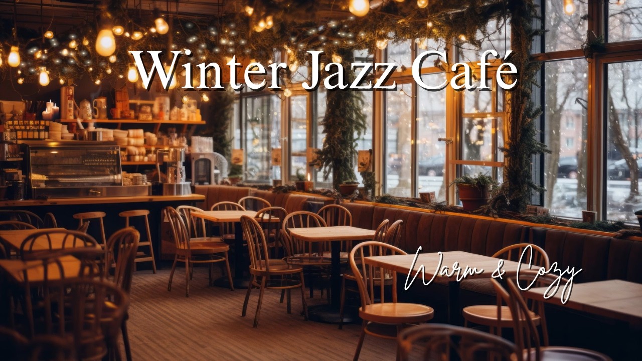 Cozy Winter Café Ambience ☕ Slow Jazz Music & Snowy Window Relaxation