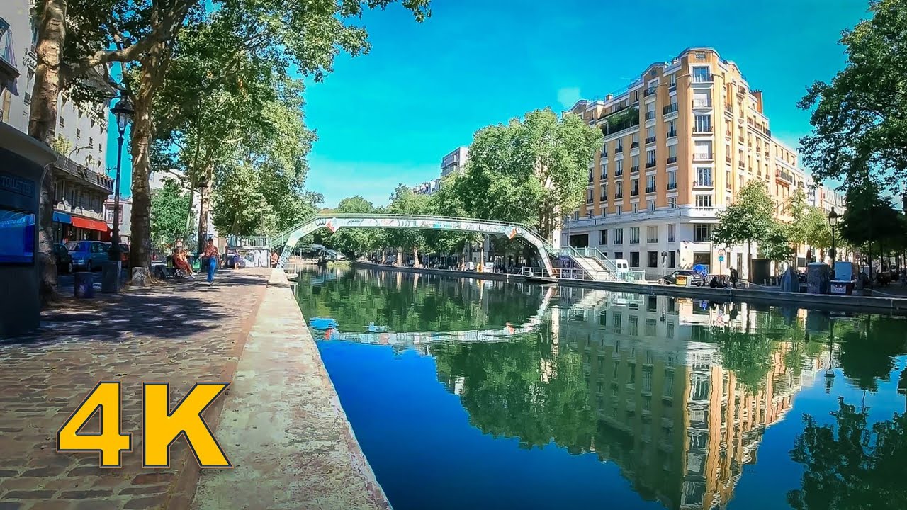 Walking along Canal Saint-Martin, Paris France 4K