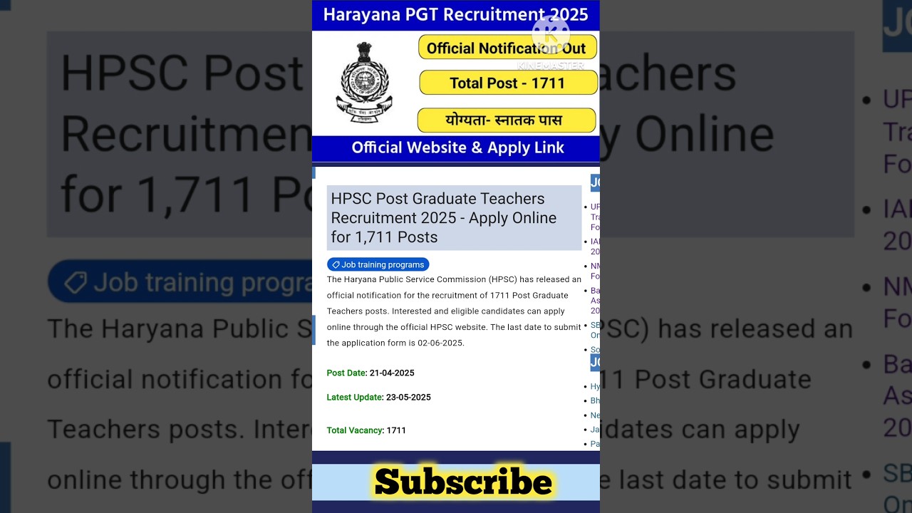 HPSC Post Graduate Teacher Recruitment 2025 #governmentjobs #hpsc
