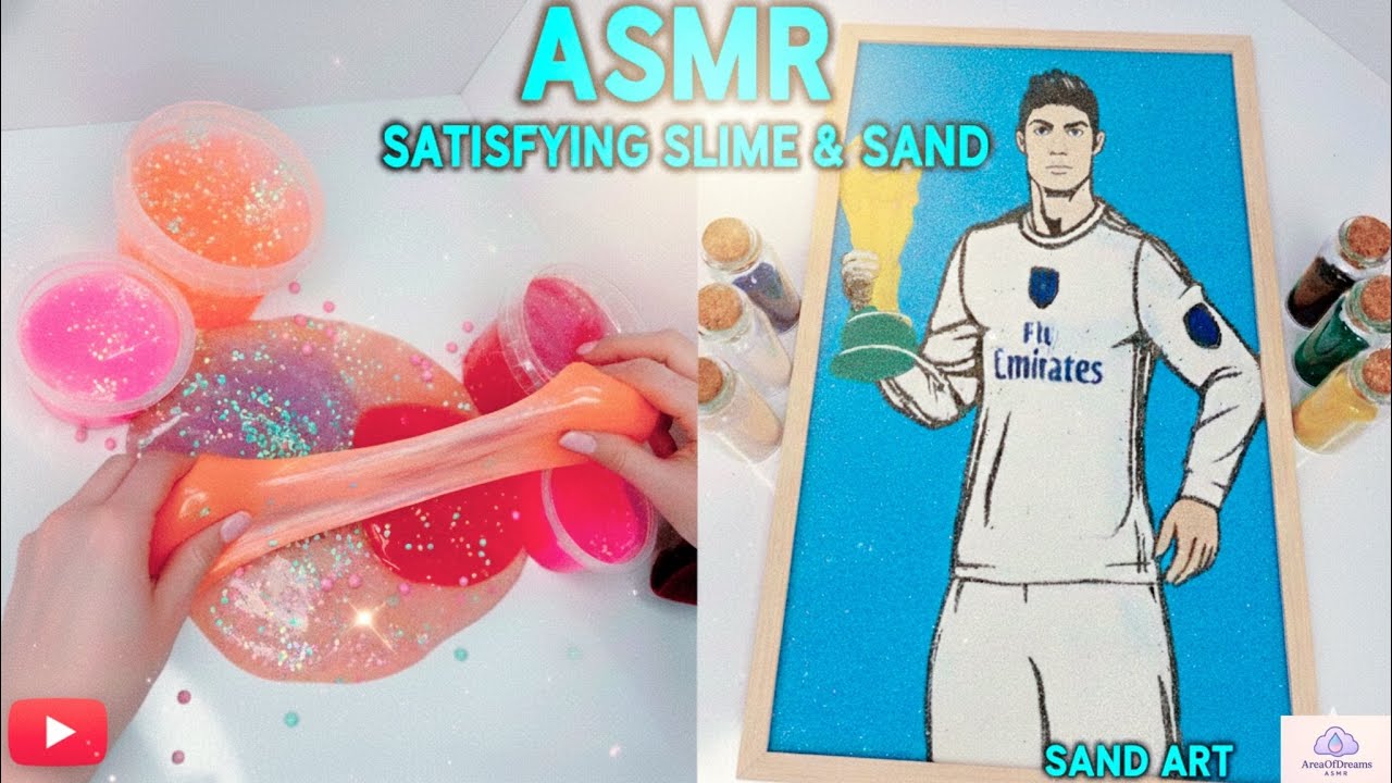 Satisfying ASMR Sand Painting🩵: Cristiano Ronaldo ⚽️with various Slimes🫟, (Relaxing)💆🏼‍♀️