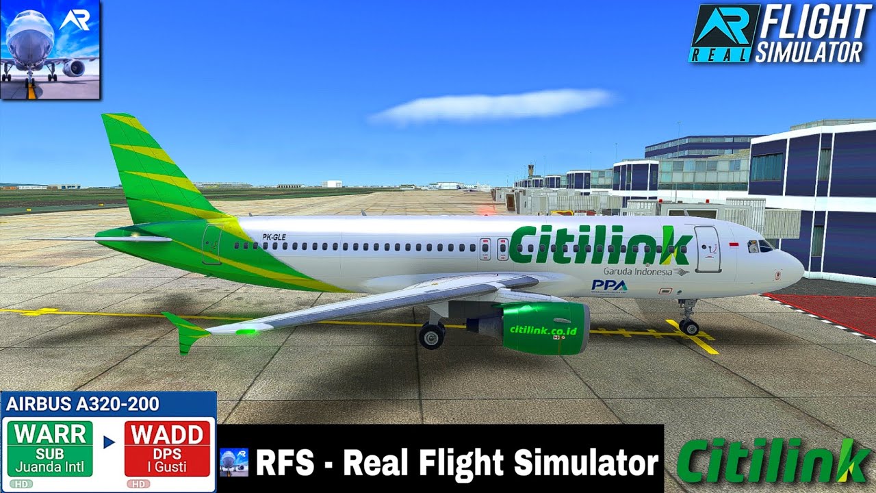 RFS-Real Flight Simulator-SURABAYA To DENPASAR-Full Flight-A320-200-CITILINK-FHD-Real Route