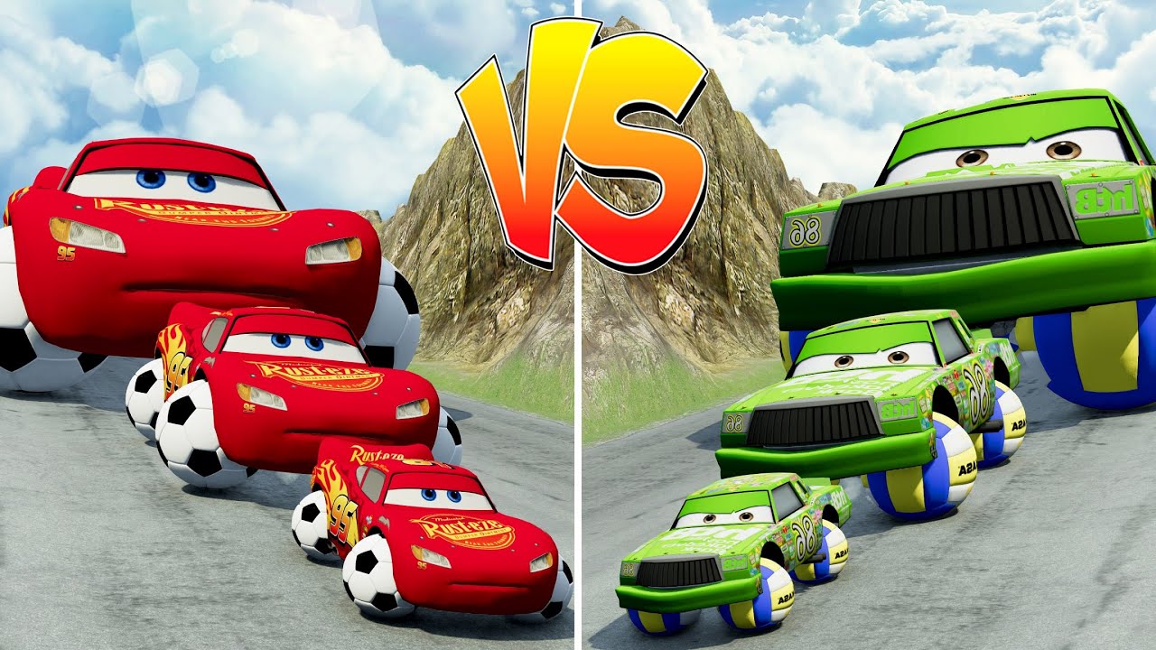 Big & Small McQueen Football Ball vs Big & Small Chick Hicks Volleyball Ball vs Hill - BeamNG.drive