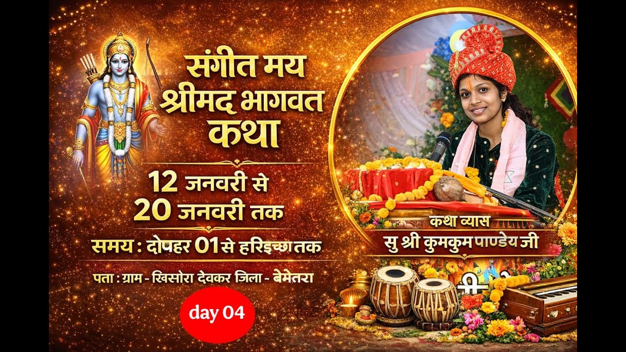 🔴LIVE Day -04 श्री मद् भागवत कथा सुश्री कुमकुम पाण्डेय जी कथास्थल ग्राम-खिसोरा देवक जिला बेमेतरा छःग