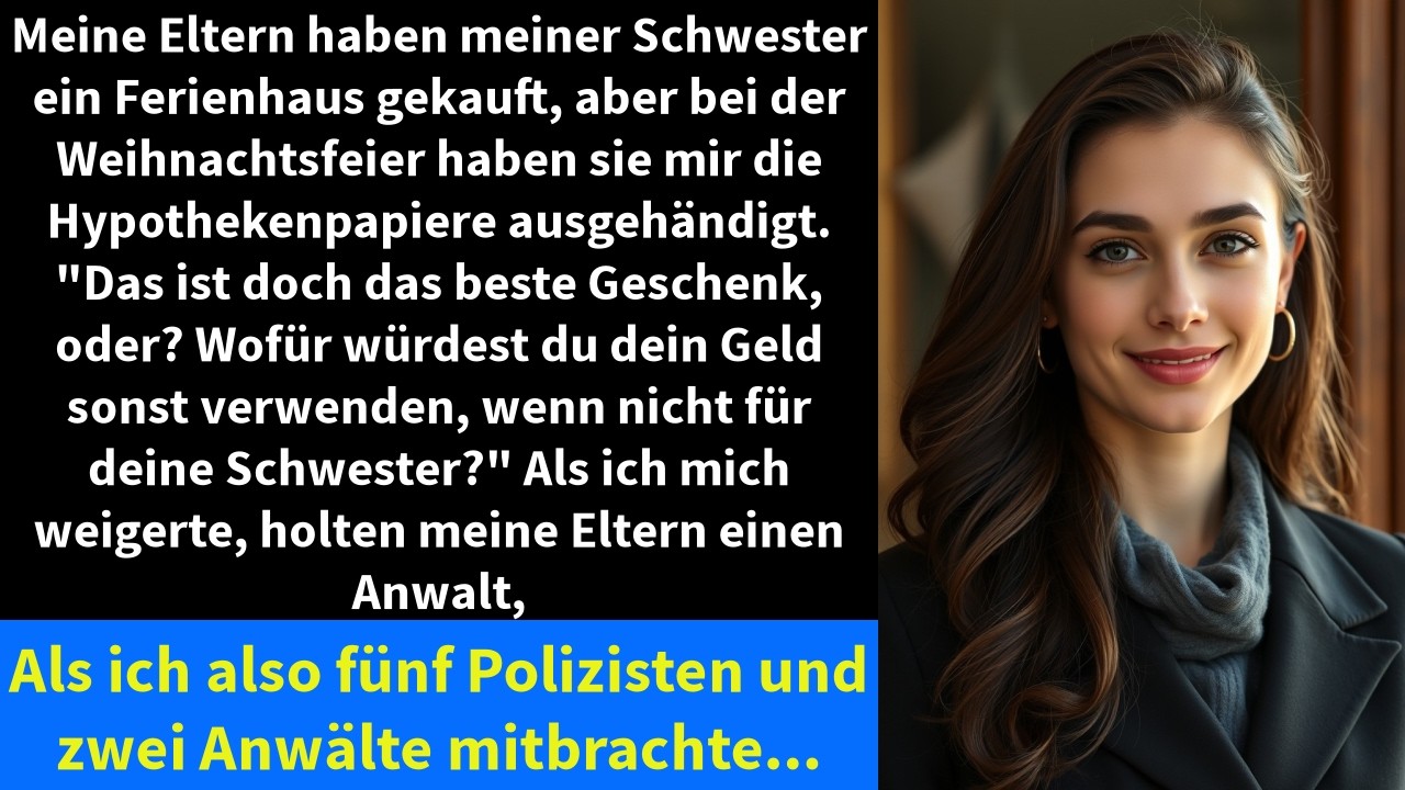 Meine Eltern haben meiner Schwester ein Ferienhaus gekauft, aber bei der Weihnachtsfeier haben sie