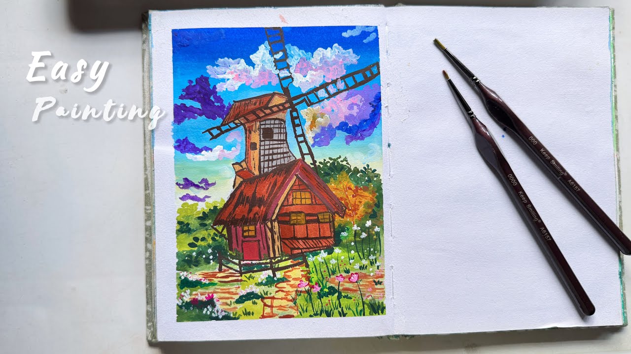 Easy and beautiful painting||landscape painting with HiMi gouashe||painting tutorial for beginners 