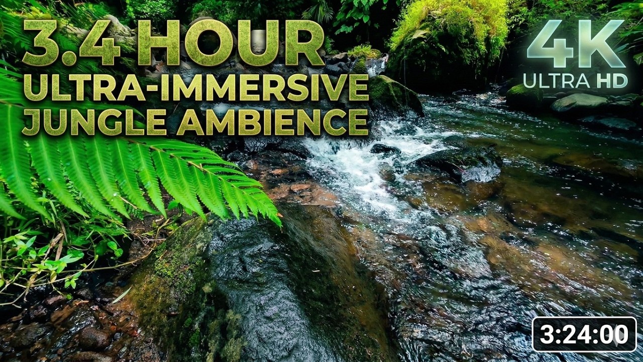 3.4 Hours Jungle River Ambience | Relaxing Water Sounds 4K | Deep Sleep & Focus