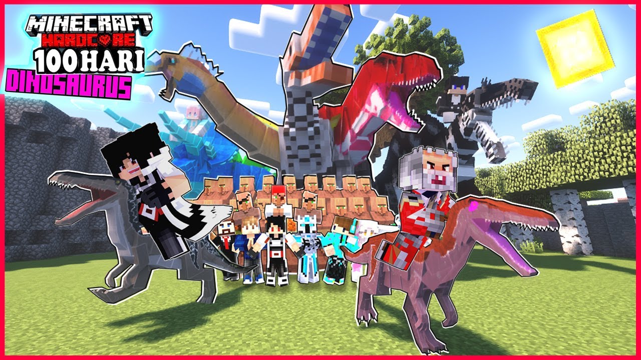 500 HARI KITA MENJADI DINOSAURUS DI SURVIVAL HARDCORE MINECRAFT ! 100 YOUTUBER JADI T-REX JAHAAT