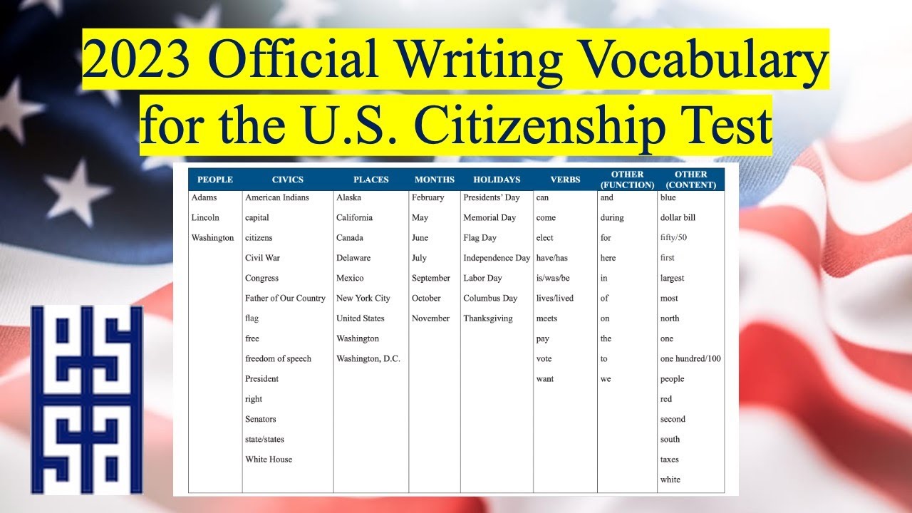2025 WRITING VOCABULARY FOR THE U.S. CITIZENSHIP TEST