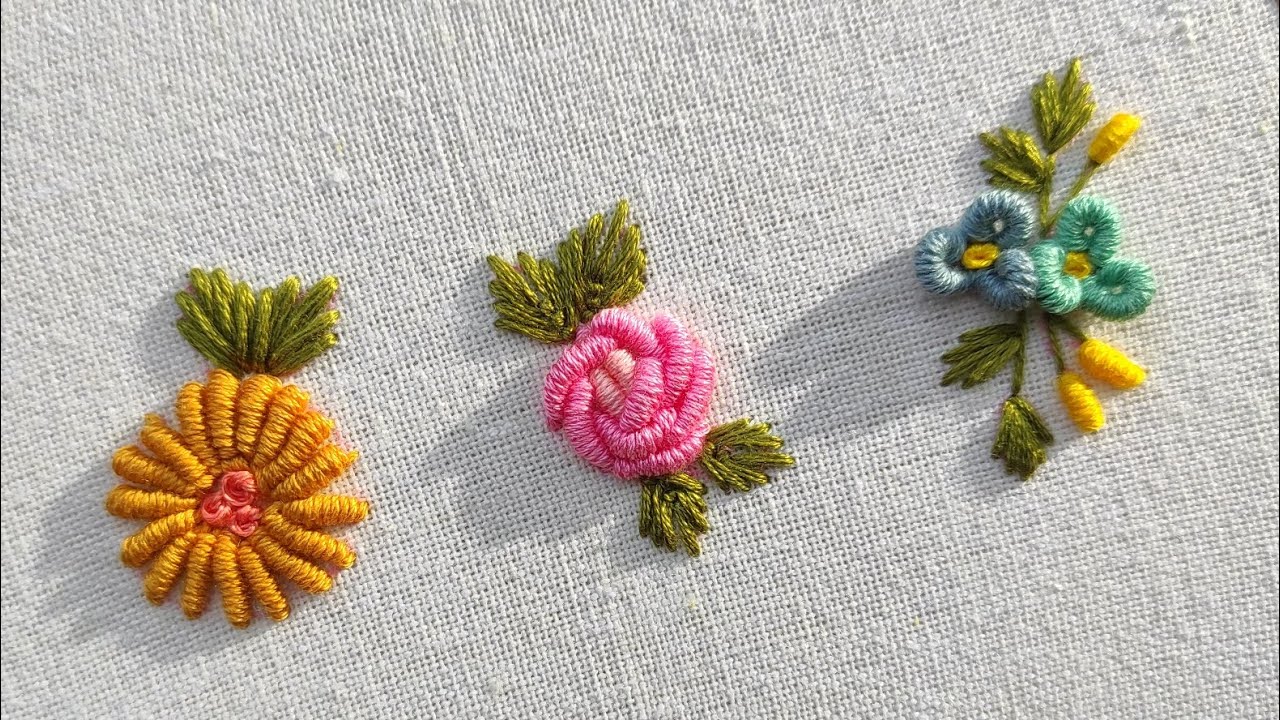3 Basic Bullion Knot Flowers | Bullion Rose Embroidery | Step by step Embroidery for Beginners ❤️
