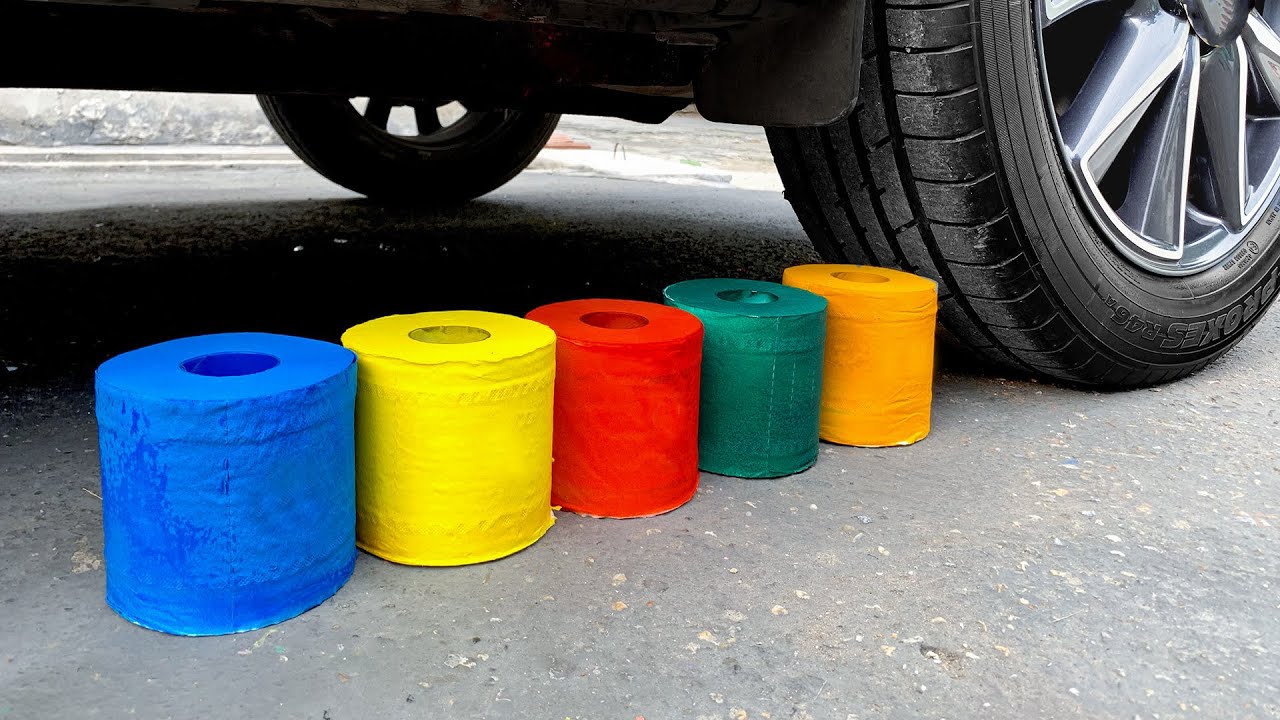 Funny Crushing EXPERIMENT CAR vs RAINBOW TOILET PAPERS! Crushing Crunchy & Soft Things with Car ASMR