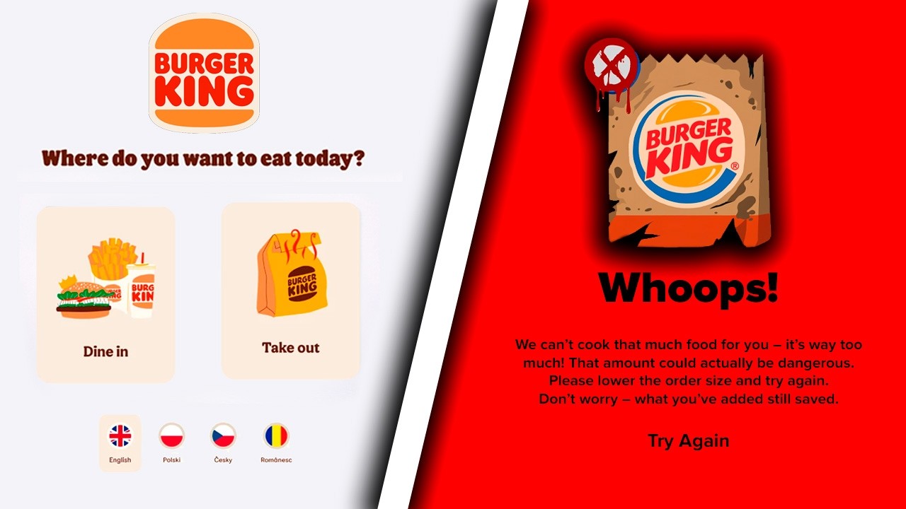 Экран смерти в киоске Burger King