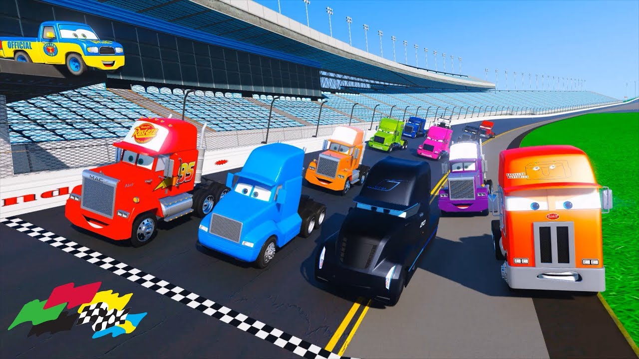 Cars Race Trucks Daytona Truck Gale Beaufort Mack Jerry Semi McQueen and Friends Videos