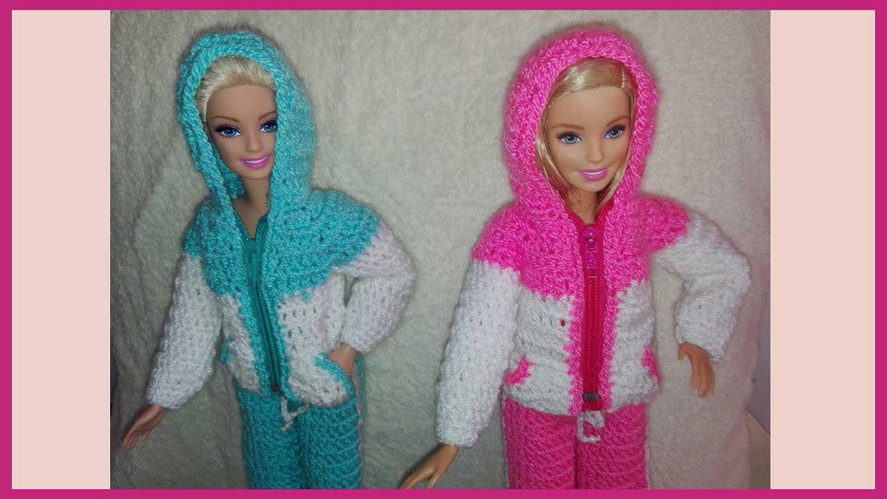 CONJUNTO DEPORTIVO PARA MUÑECA BARBIE A CROCHET ||  (CANGURO)
