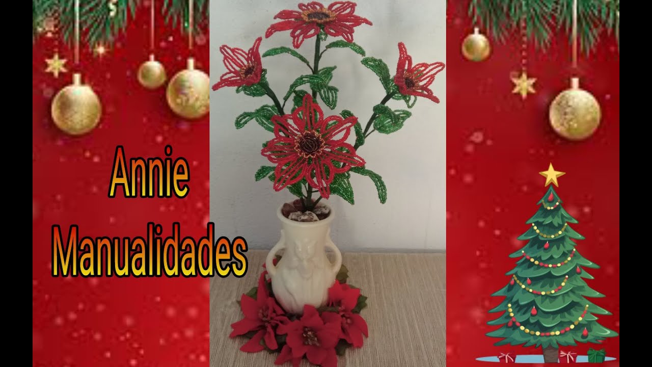 Tutorial: Como hacer unas hermosas flores navideñas de chaquira y alambre #92