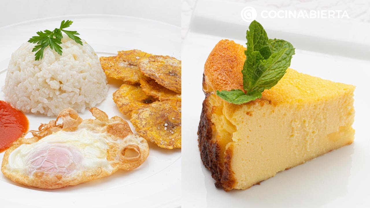ARROZ a la cubana con plátano - TARTA de queso vasca La Viña - Cocina Abierta