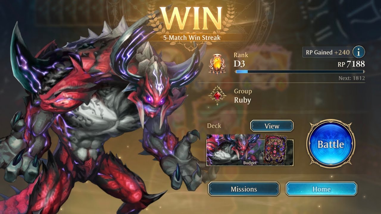 (D2 6K Ranked) 5-Win Streak Budget Aggro Abyss [Shadowverse: Worlds Beyond/Legends Rise]