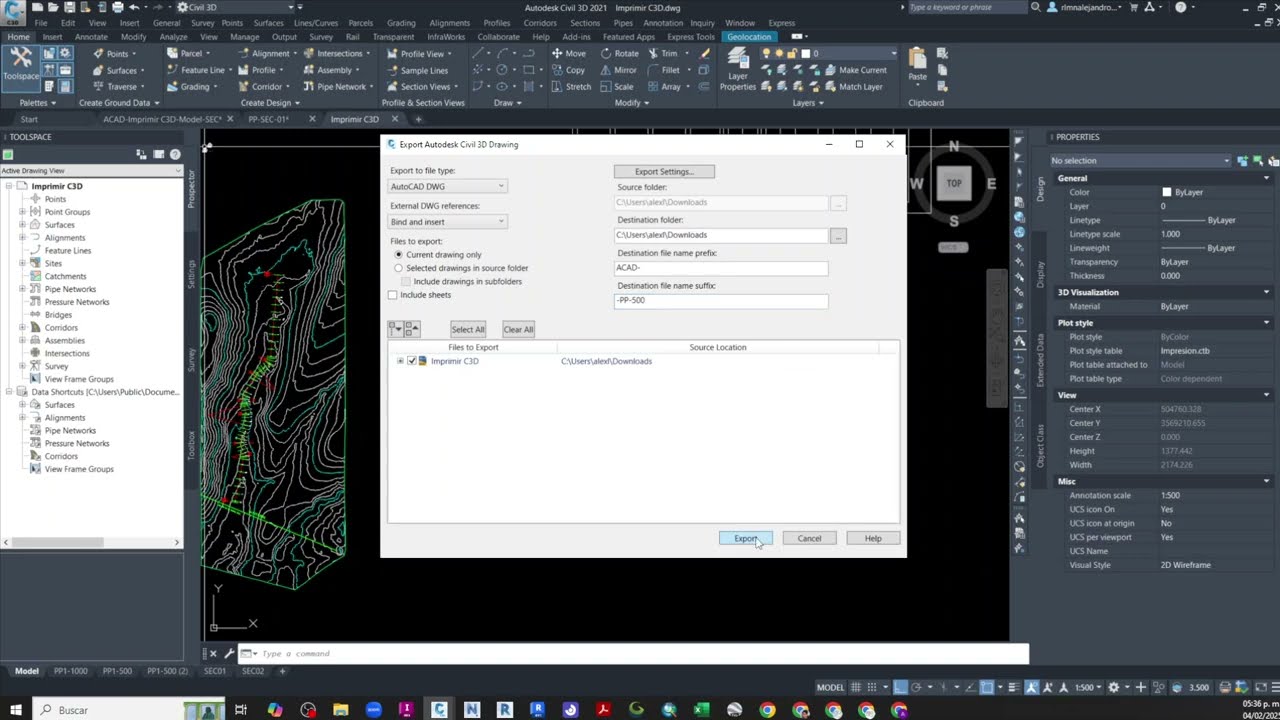 Exportar proyecto de Civil3D a  AutoCad con diferentes escalas para planta, perfil y secciones.
