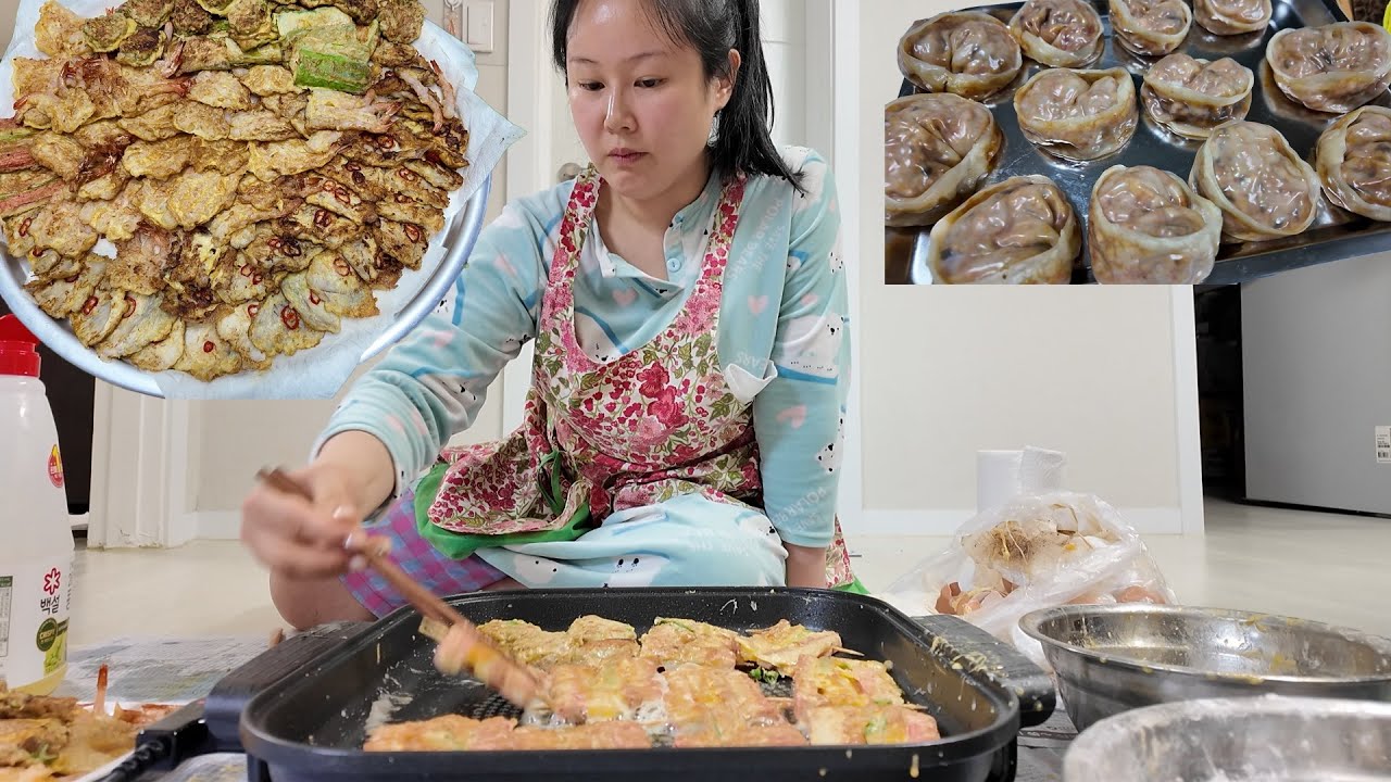 일상 먹방 브이로그:) 설날 알차게 보내고 왔어요~😆 엄마랑 전도 부치고🍢 만두도🥟 만들고 하는 명절 먹방 브이로그 mukbang v-log
