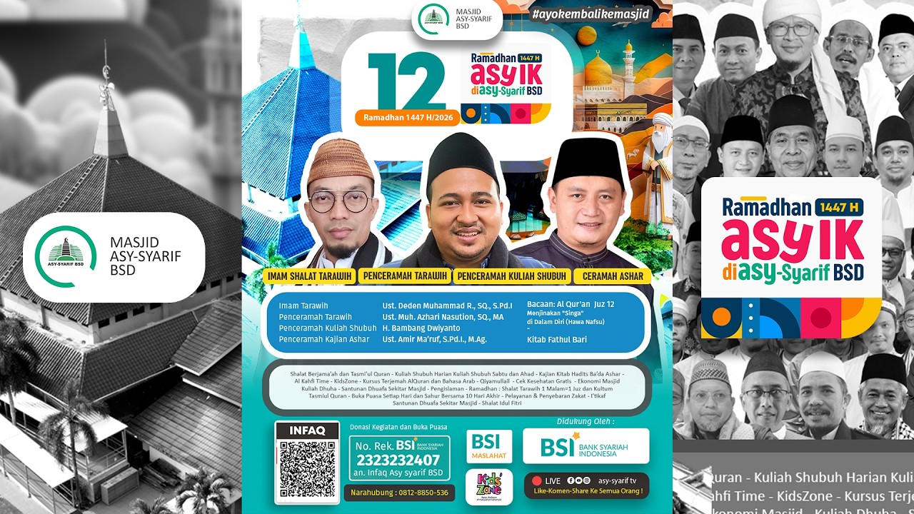 12 RAMADHAN 1447/2026 🇮🇩 🇵🇸 SHALAT TARAWIH LIVE - MASJID ASY SYARIF BSD- #ayokembalikemasjid