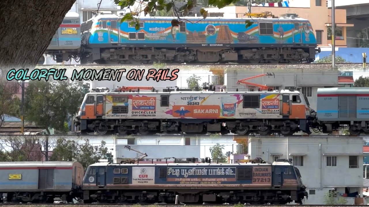 Colorful WAP-7 Train Crossing Near Podanur 