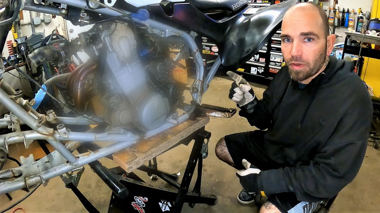 TRX450R Hybrid. Engine reveal and explaining this build. Frame mods to mount engine.