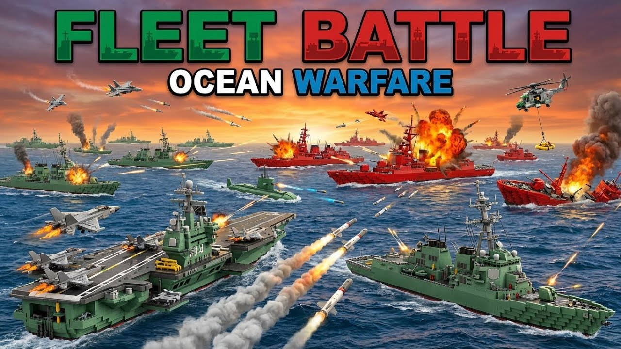 LEGO Modern Naval Battle - GREEN vs RED Fleet Epic Ocean Warfare - Missiles Torpedoes Aircraft ⚓💥