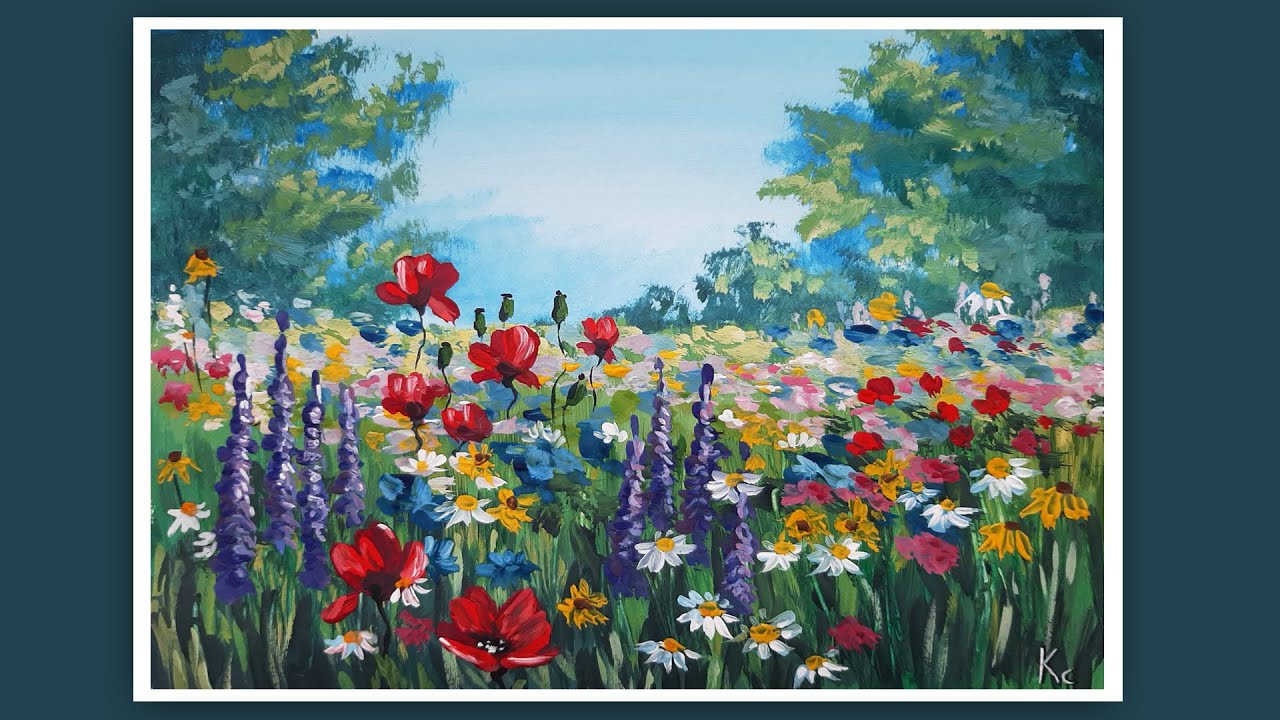 КАК НАРИСОВАТЬ ЛЕТНИЙ ЛУГ, ЦВЕТОЧНУЮ ПОЛЯНУ. РИСУЕМ ЦВЕТОЧНУЮ ПОЛЯНУ ГУАШЬЮ. ПОЭТАПНОЕ РИСОВАНИЕ.