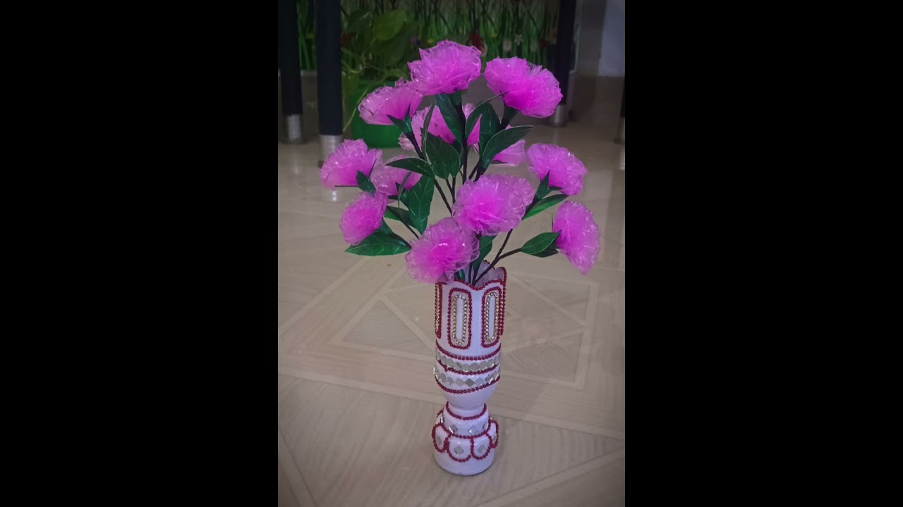 Handmade flower with polithin #homedecoreitems #howtomakeflowerwithplastic #easytutorial #artcraft