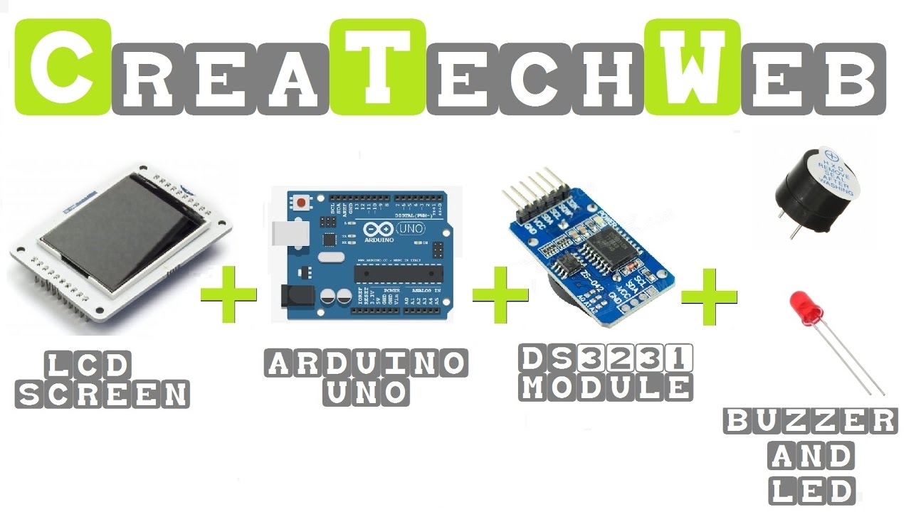 CreaTechWeb - Temperature alarm and time on a LCD screen with a DS3231, Buzzer and LED