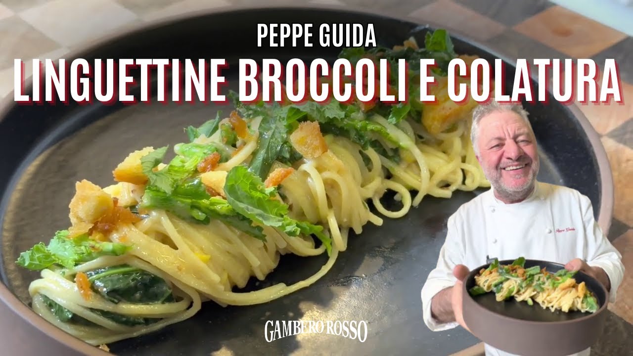 Linguettine con broccoli, colatura, pecorino e frisella croccante - Le ricette di Peppe Guida